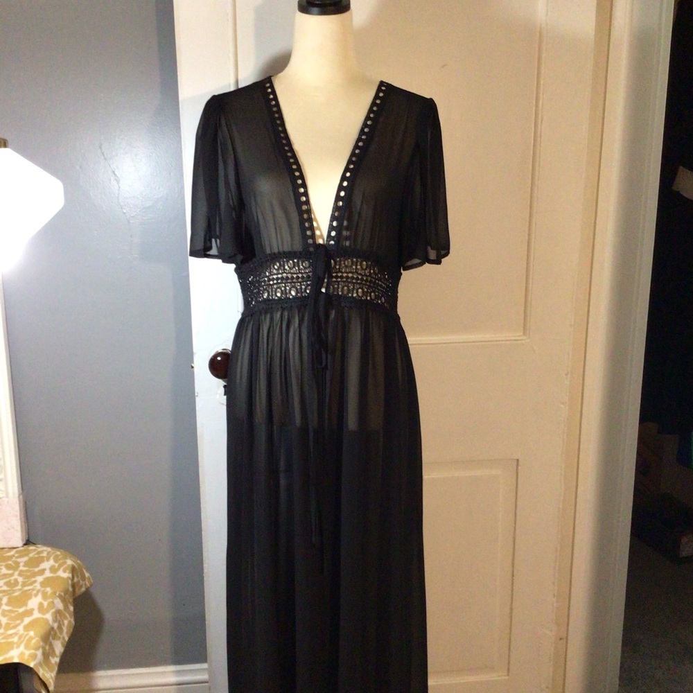 Black Sheer Crochet Beach Coverup
